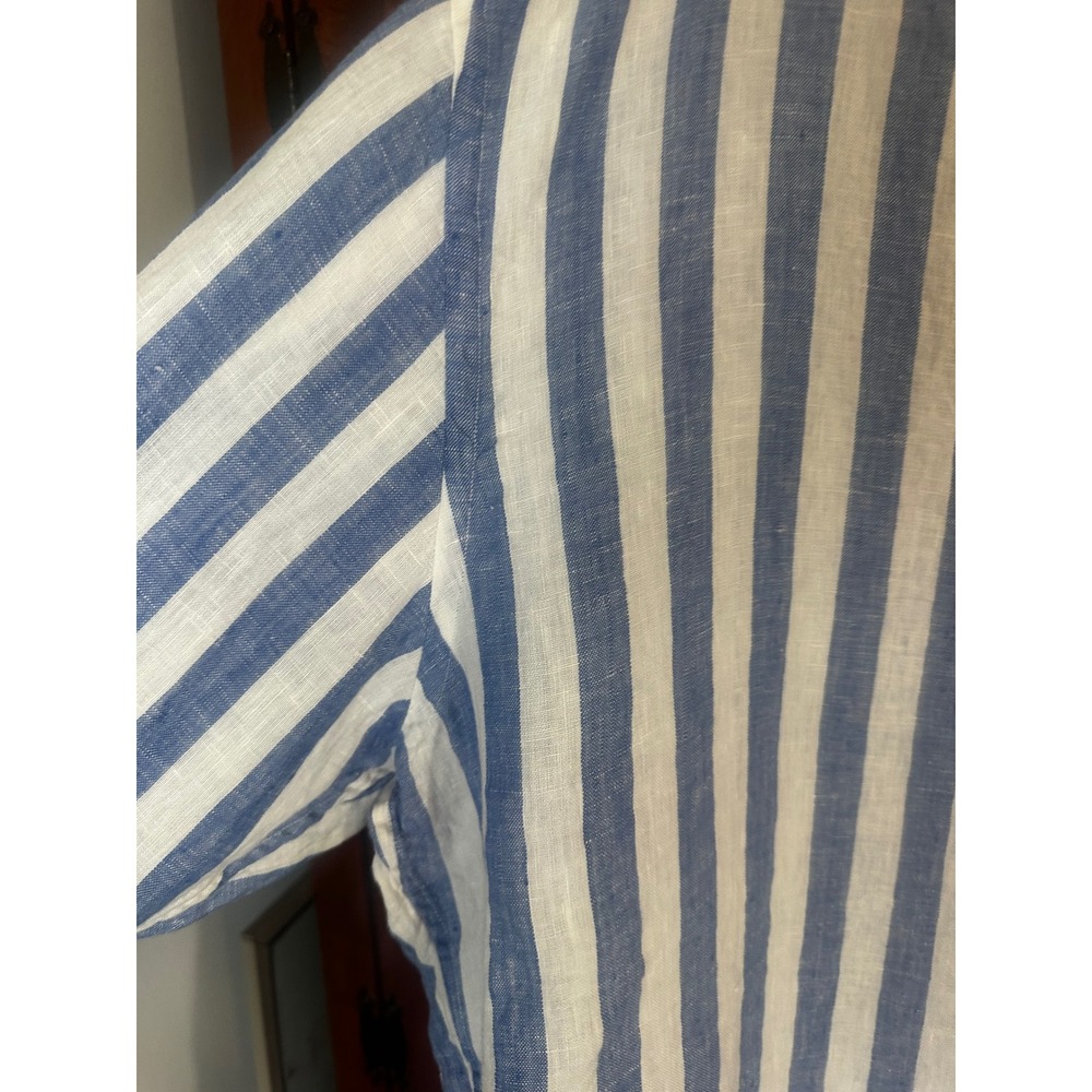 Polo Ralph Lauren Blue White Striped Linen Shirt Crop Boxy Fit XL - Picture 14 of 14